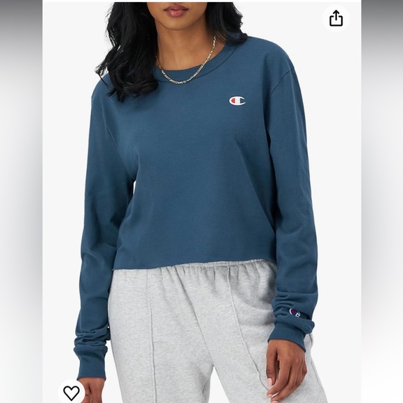 CHAMPION Cropped Raw Hem Navy Blue Crewneck Baggy Sweatshirt Sweater Top Sz M - Picture 5 of 16